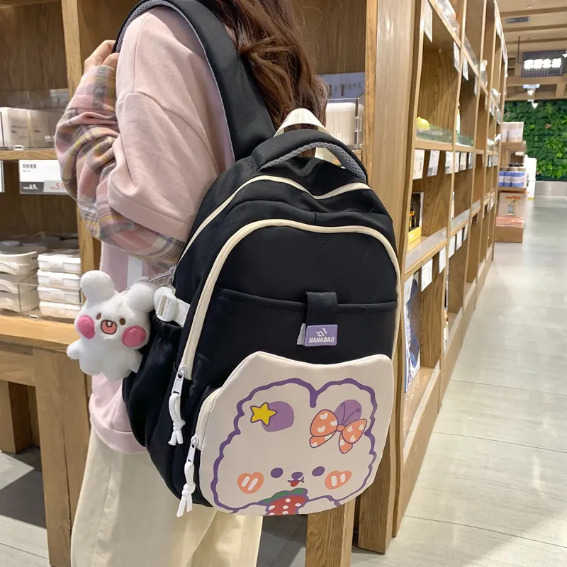 Vack Nylon Backpack Unisex White & Red/White & Green/Black/Purple/Brown-16