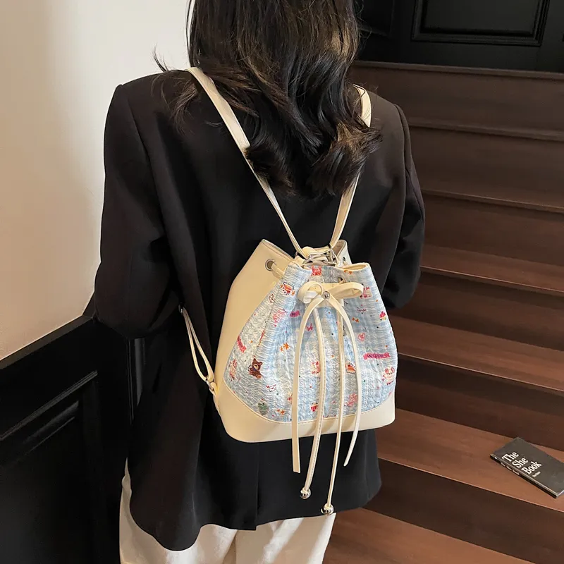 Vack PU Bucket Bag, Shoulder Bag Women's Small Plaid/Stripes/Diamond Pattern-2