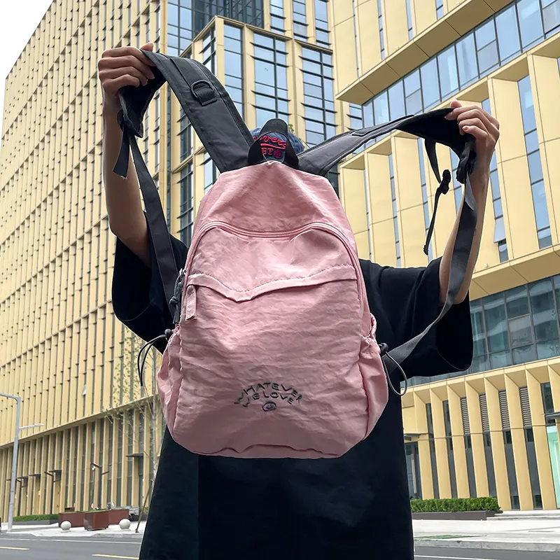 Vack Nylon Backpack Unisex Gray/Blue/Pink-14