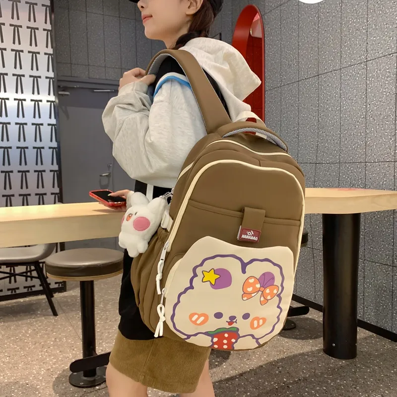 Vack Nylon Backpack Unisex White & Red/White & Green/Black/Purple/Brown-27