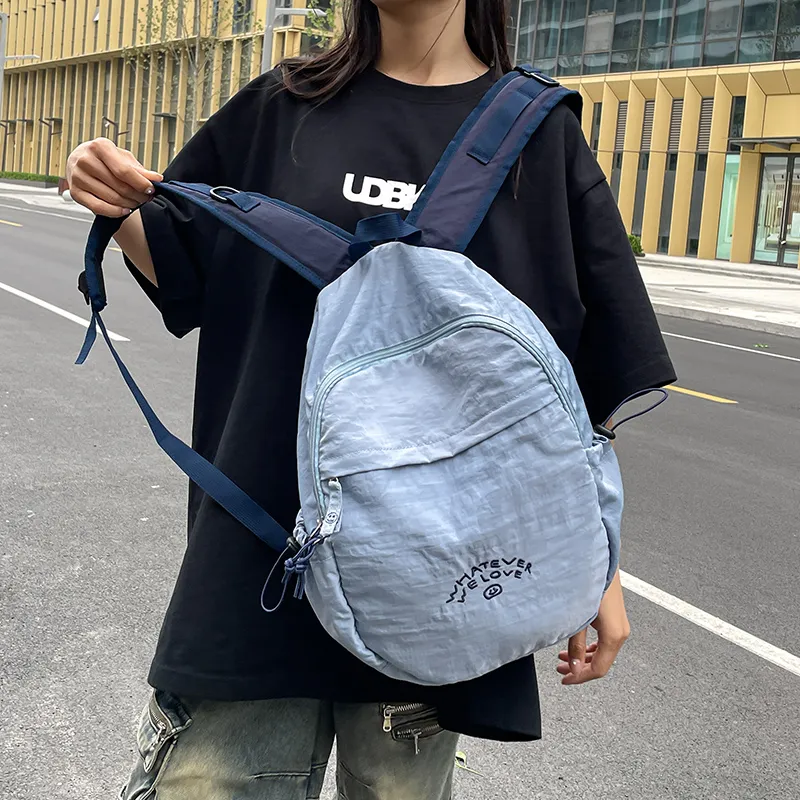 Vack Nylon Backpack Unisex Gray/Blue/Pink-9