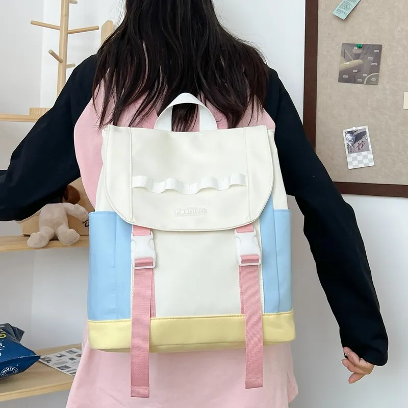 Vack Canvas Backpack Regular Unisex Dark Gray/lotus Root Color/sky Blue-11