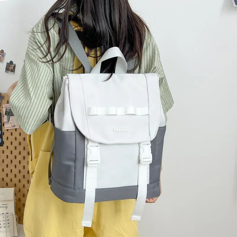Vack Canvas Backpack Regular Unisex Dark Gray/lotus Root Color/sky Blue-3