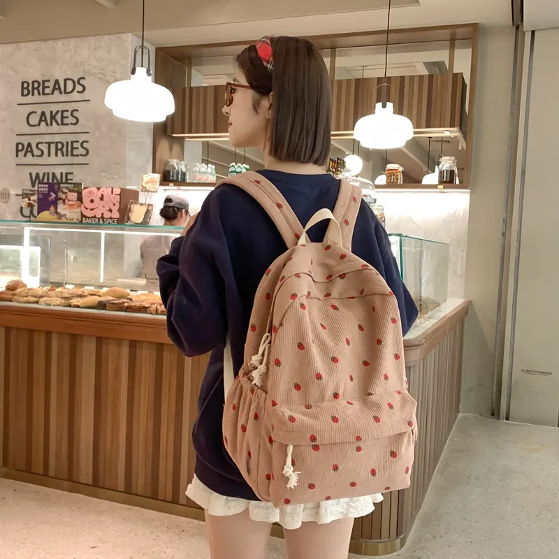 Vack Corduroy Backpack Women's Ivory/Khaki/Pink-13