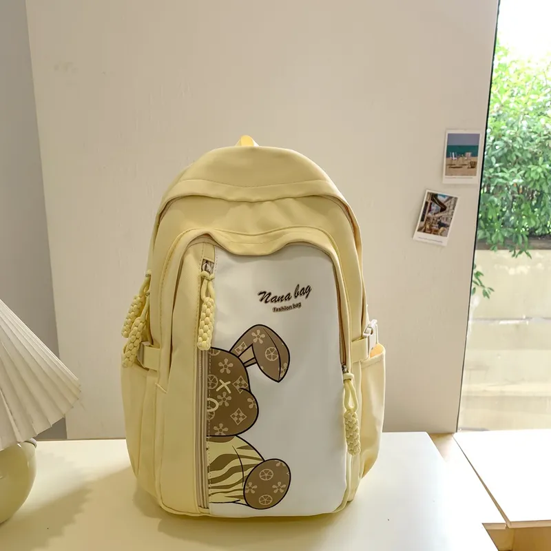 Vack Nylon Backpack Unisex White/Black/Orange Red/Yellow/Green/Brown-12