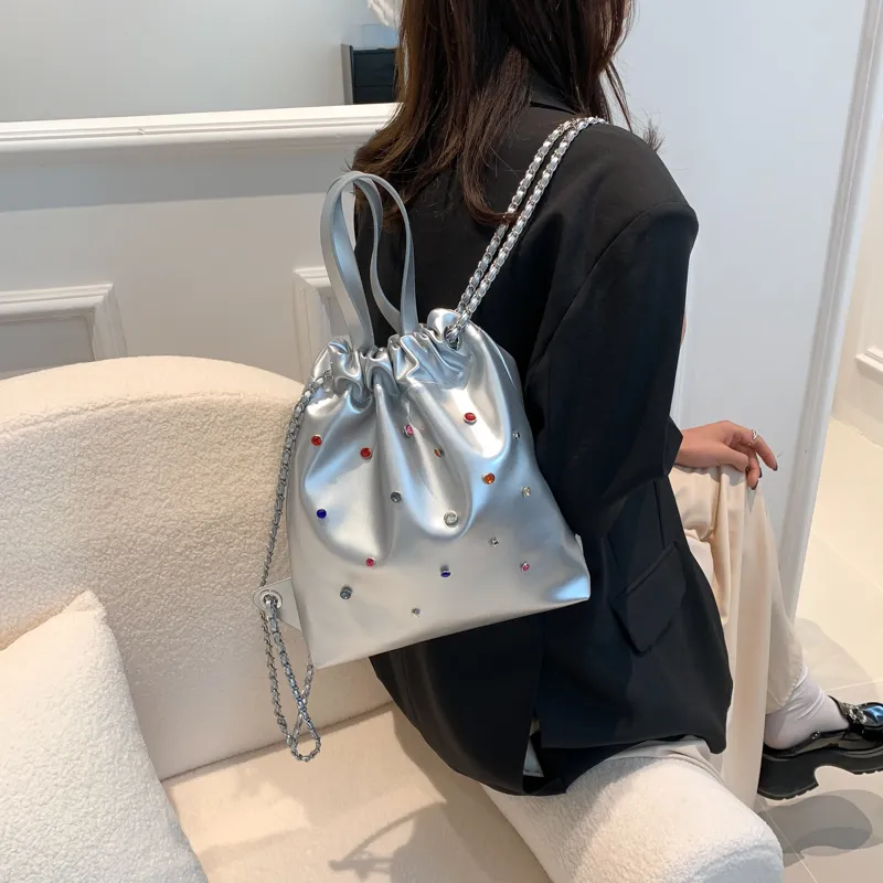 Vack PU Backpack Women's Ecru/Black/Silver-14