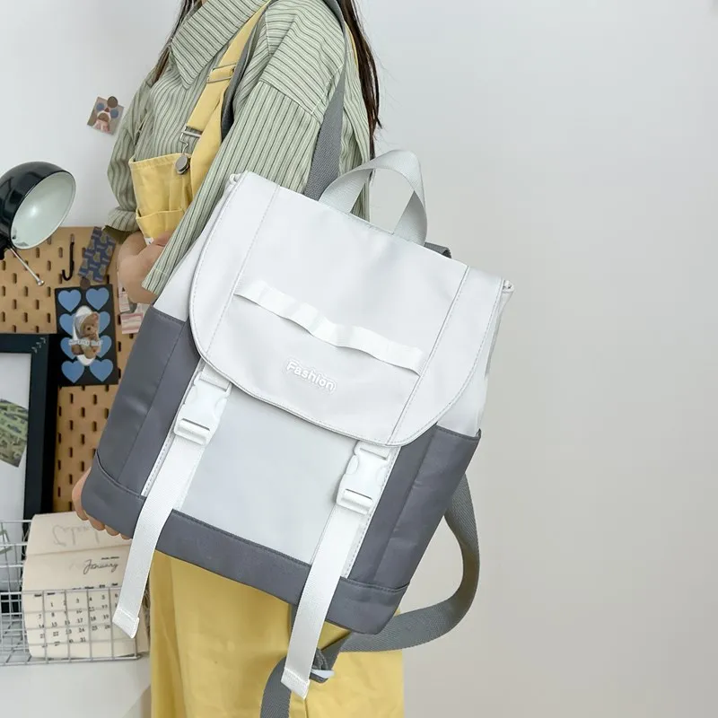 Vack Canvas Backpack Regular Unisex Dark Gray/lotus Root Color/sky Blue-4