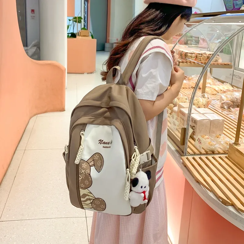 Vack Nylon Backpack Unisex White/Black/Orange Red/Yellow/Green/Brown-20