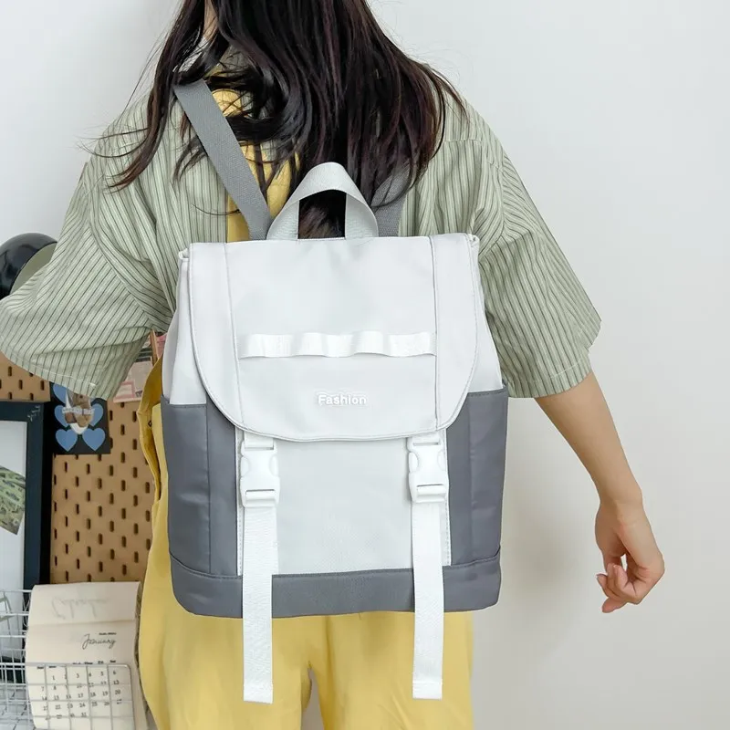 Vack Canvas Backpack Regular Unisex Dark Gray/lotus Root Color/sky Blue-2