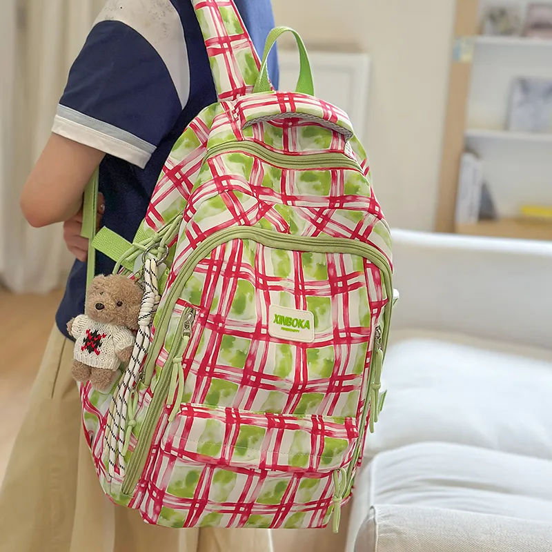 Vack Nylon Backpack Regular Unisex Red Green/Orange/Green Blue-2