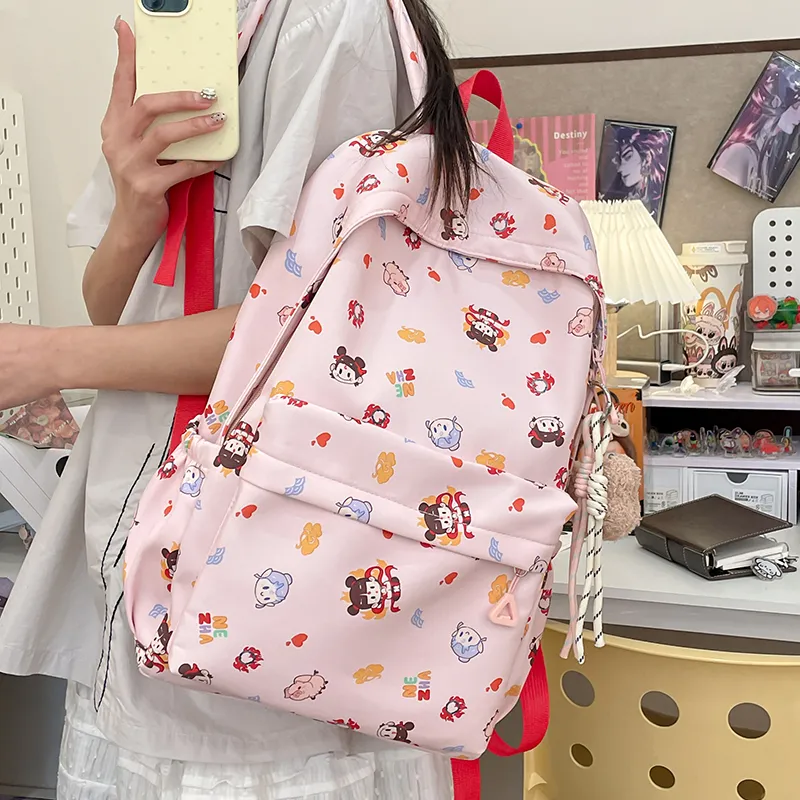 Vack Nylon Backpack Unisex White/Black/Pink/Blue-11