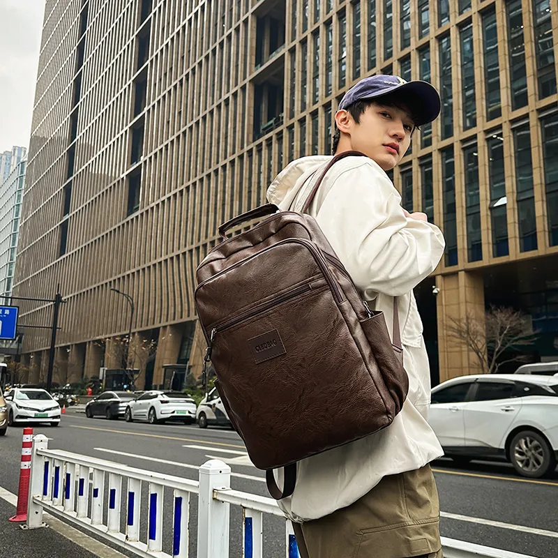 Vack PU Backpack Unisex Black/Brown-11