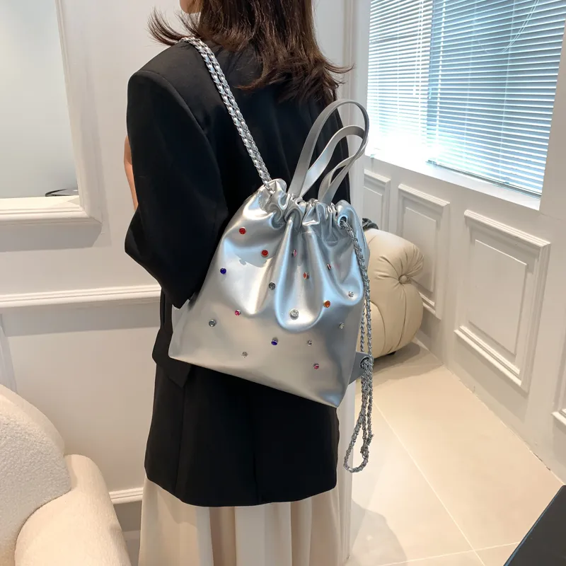 Vack PU Backpack Women's Ecru/Black/Silver-13