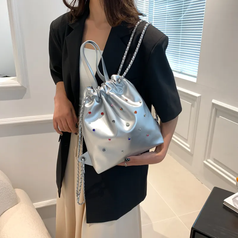 Vack PU Backpack Women's Ecru/Black/Silver-12