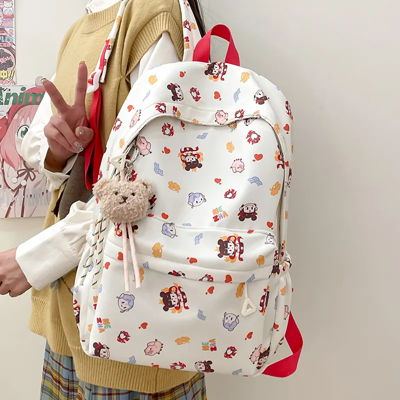 Vack Nylon Backpack Unisex White/Black/Pink/Blue-1