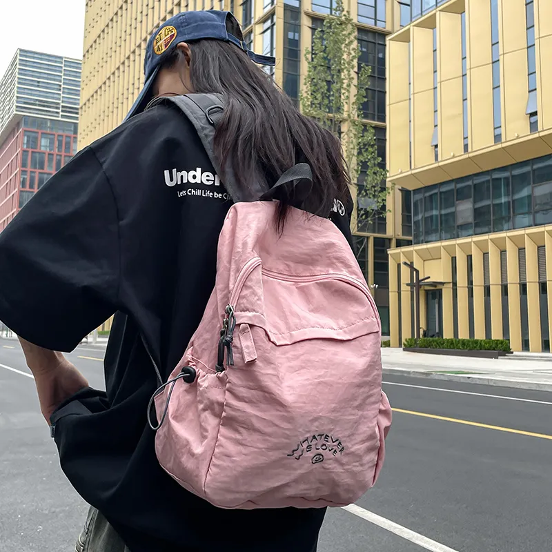 Vack Nylon Backpack Unisex Gray/Blue/Pink-11