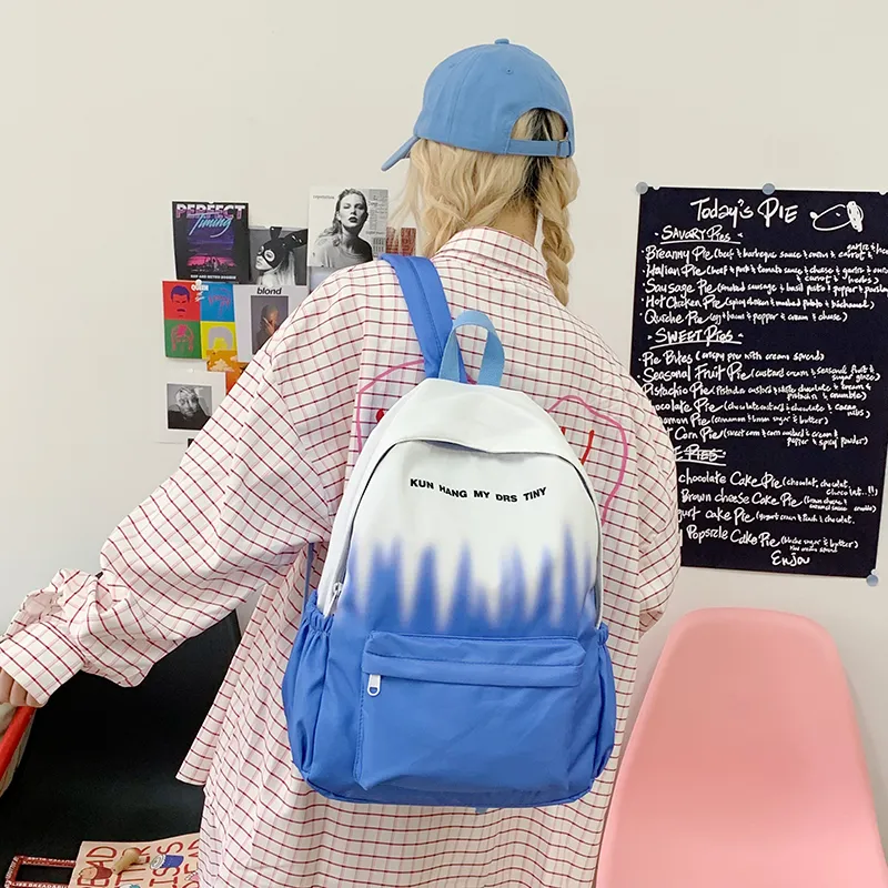 Vack Nylon Fabric Backpack Unisex Pink/Green/Light Blue/Dark Blue-11