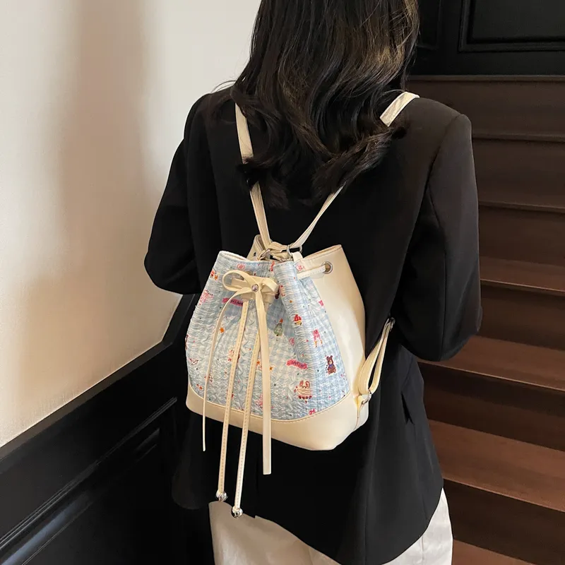 Vack PU Bucket Bag, Shoulder Bag Women's Small Plaid/Stripes/Diamond Pattern-1