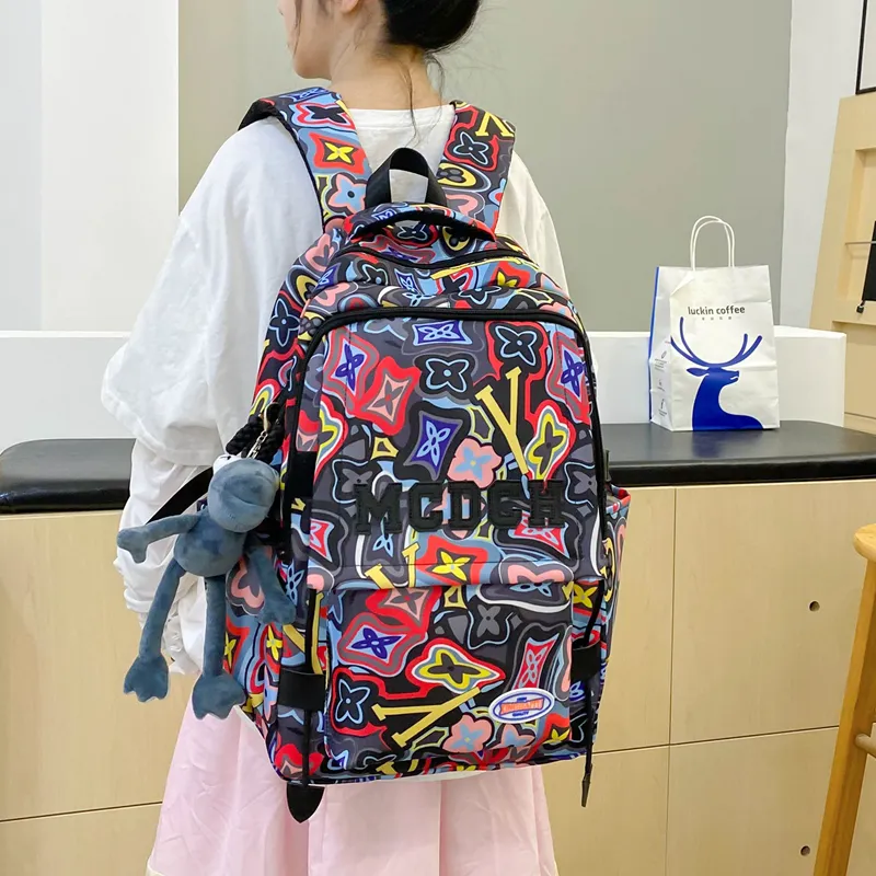 Vack Nylon Backpack Unisex Orange Red/Black/Rose Red/Green-10