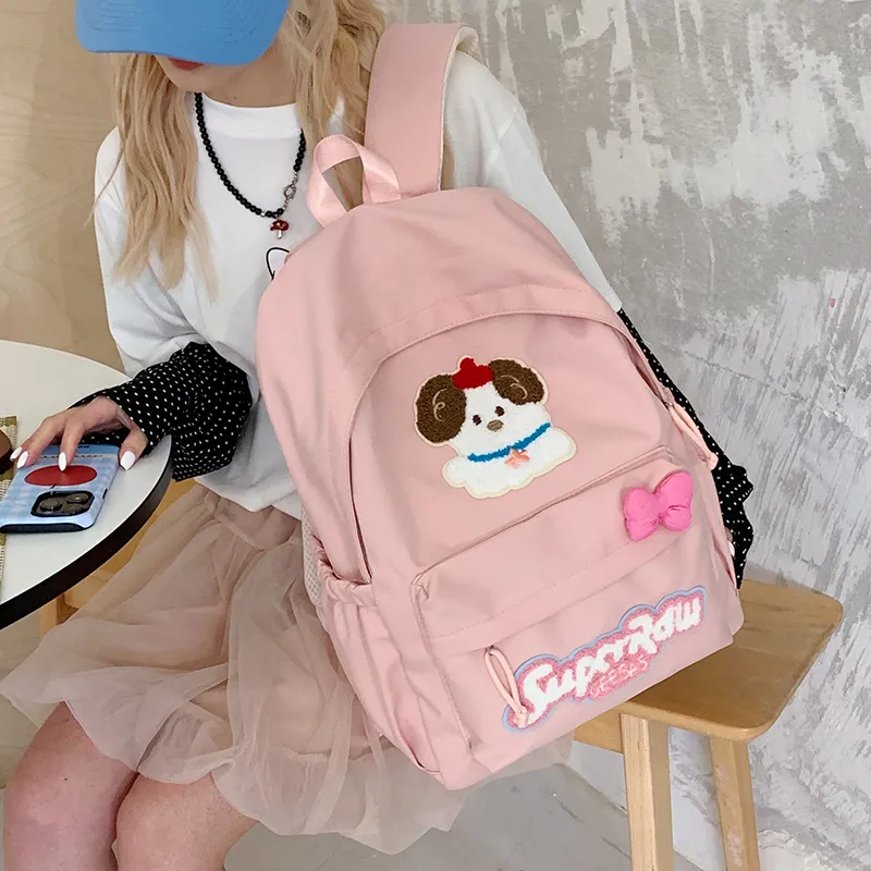 Vack Nylon Fabric Backpack Regular Unisex White/Black/Pink/Red/Yellow/Green-9
