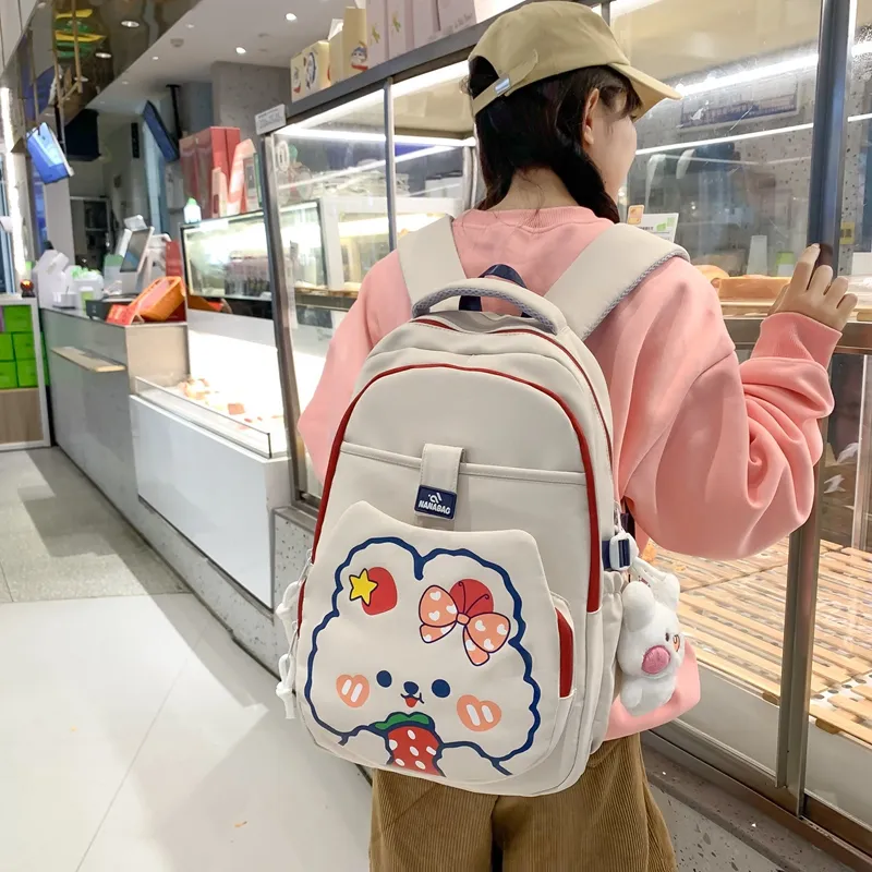 Vack Nylon Backpack Unisex White & Red/White & Green/Black/Purple/Brown-2