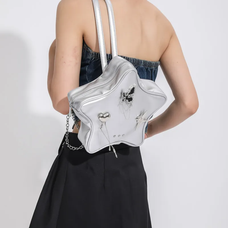 Vack PU Backpack Regular Women's White/Silver/Black-8