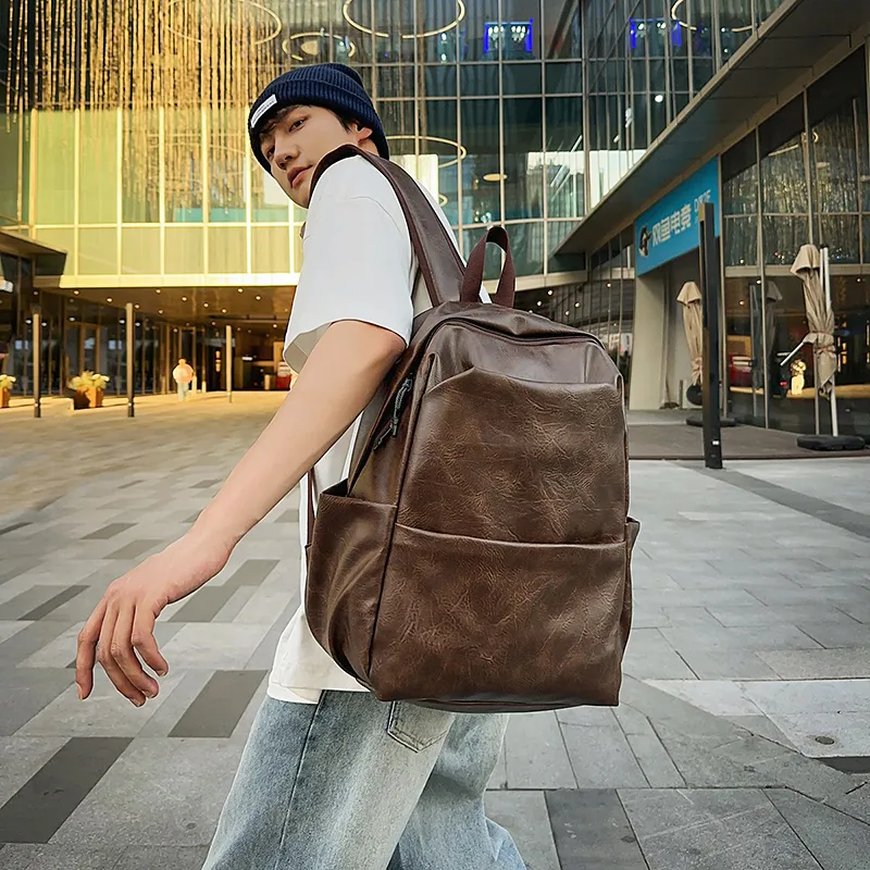 Vack PU Mesh Panel Backpack Unisex Black/Brown-7