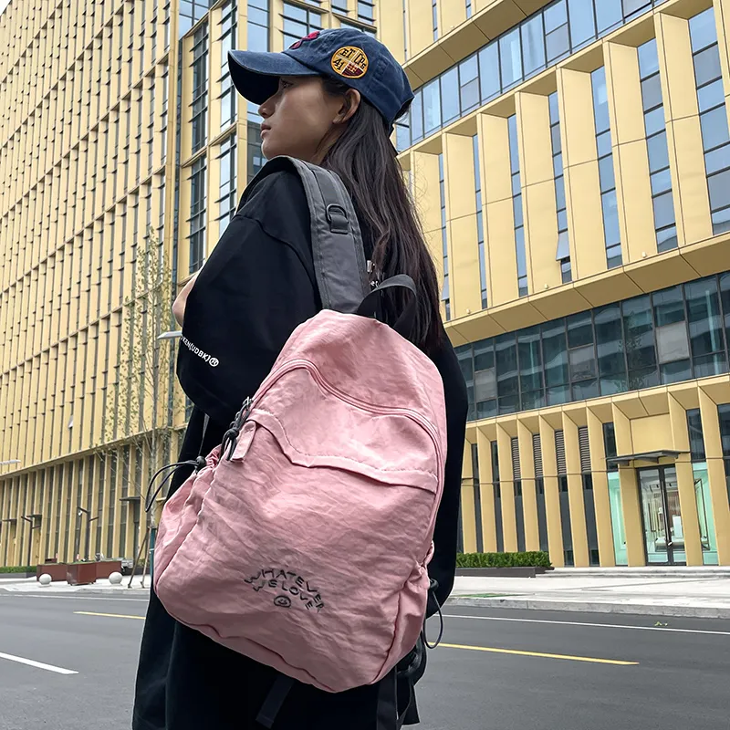 Vack Nylon Backpack Unisex Gray/Blue/Pink-13