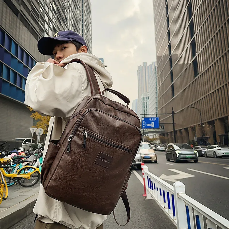 Vack PU Backpack Unisex Black/Brown-9