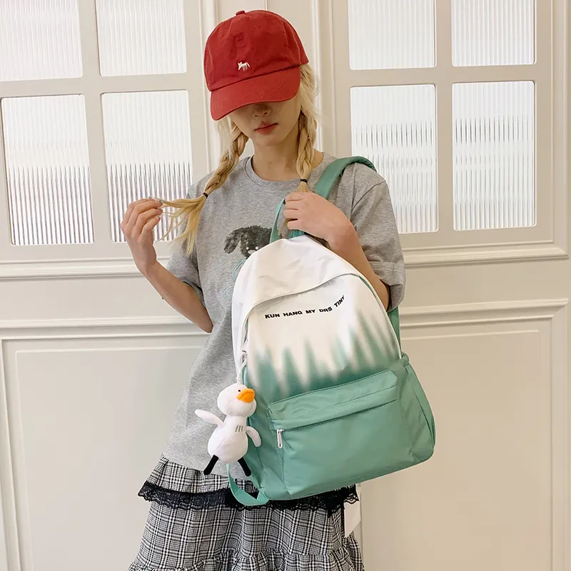 Vack Nylon Fabric Backpack Unisex Pink/Green/Light Blue/Dark Blue-5