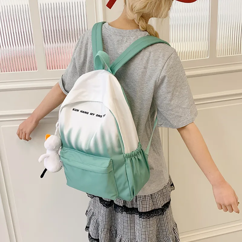 Vack Nylon Fabric Backpack Unisex Pink/Green/Light Blue/Dark Blue-8