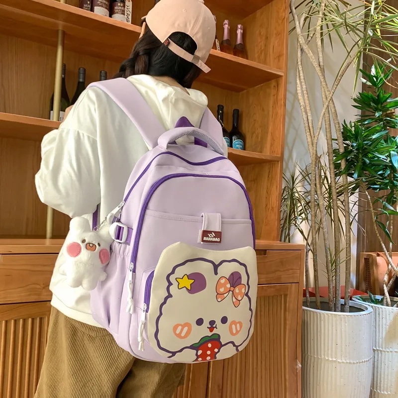 Vack Nylon Backpack Unisex White & Red/White & Green/Black/Purple/Brown-23