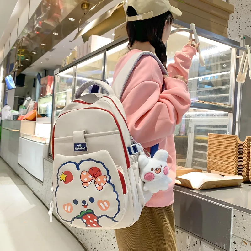 Vack Nylon Backpack Unisex White & Red/White & Green/Black/Purple/Brown-4