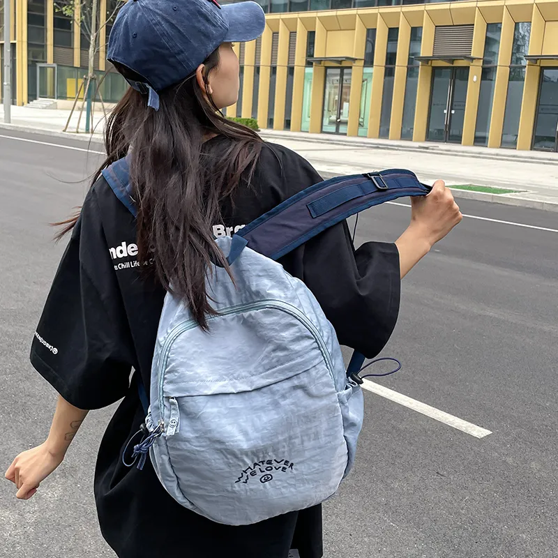 Vack Nylon Backpack Unisex Gray/Blue/Pink-7