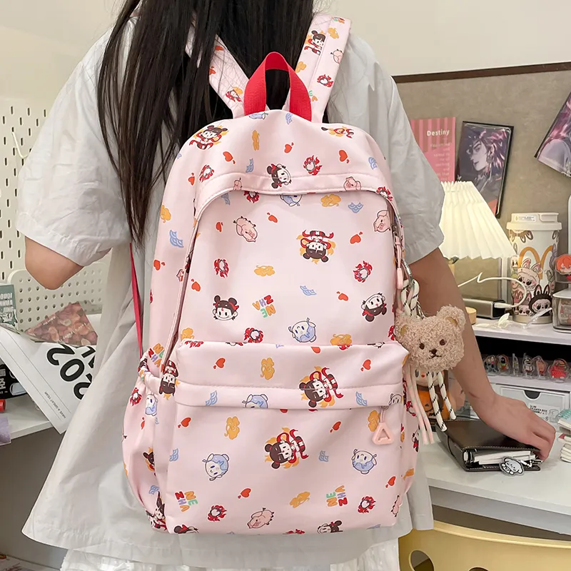 Vack Nylon Backpack Unisex White/Black/Pink/Blue-12