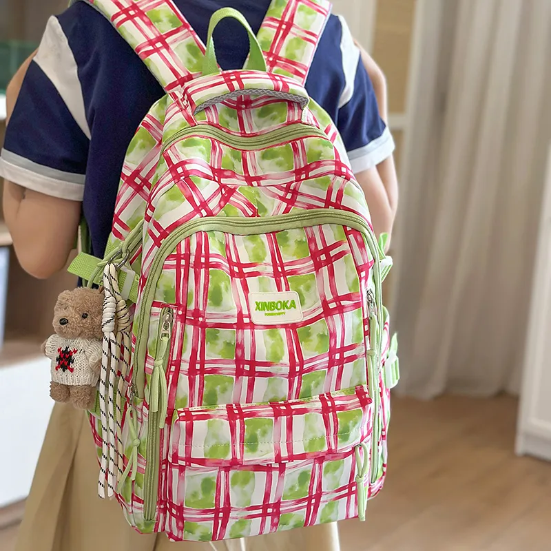 Vack Nylon Backpack Regular Unisex Red Green/Orange/Green Blue-4