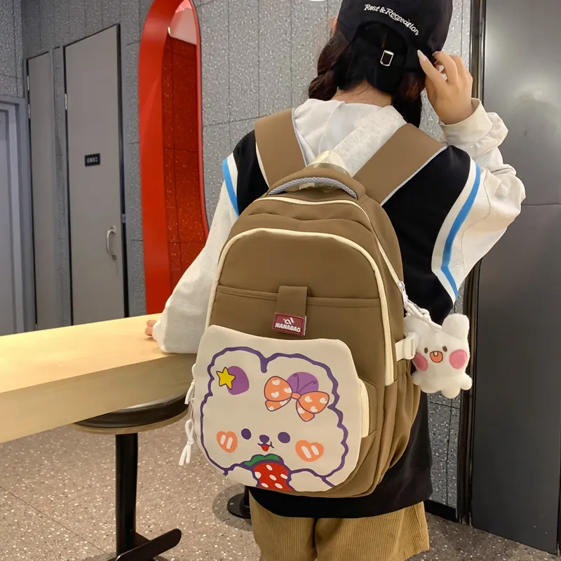 Vack Nylon Backpack Unisex White & Red/White & Green/Black/Purple/Brown-28