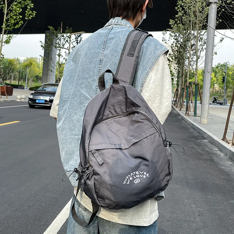 Vack Nylon Backpack Unisex Gray/Blue/Pink-4