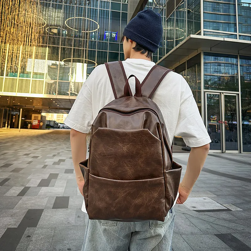 Vack PU Mesh Panel Backpack Unisex Black/Brown-8