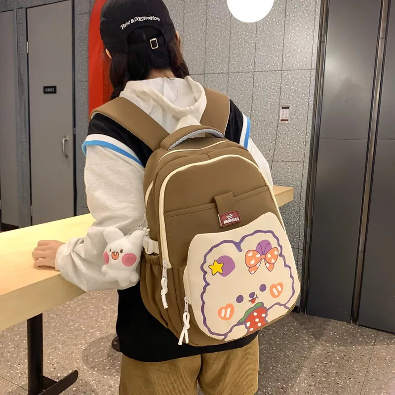 Vack Nylon Backpack Unisex White & Red/White & Green/Black/Purple/Brown-25
