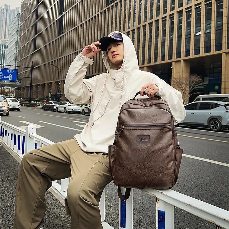 Vack PU Backpack Unisex Black/Brown-7