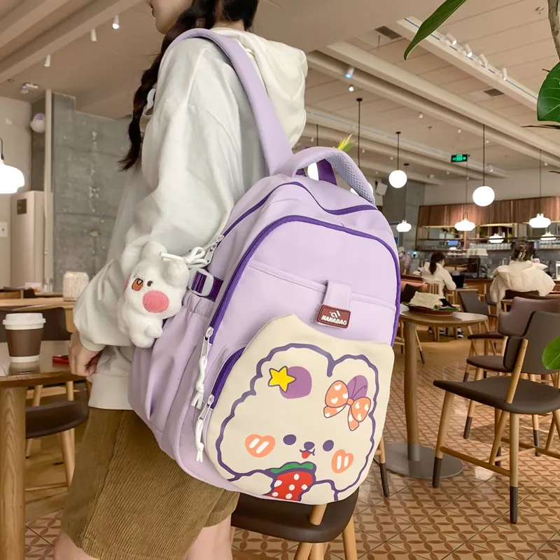 Vack Nylon Backpack Unisex White & Red/White & Green/Black/Purple/Brown-19