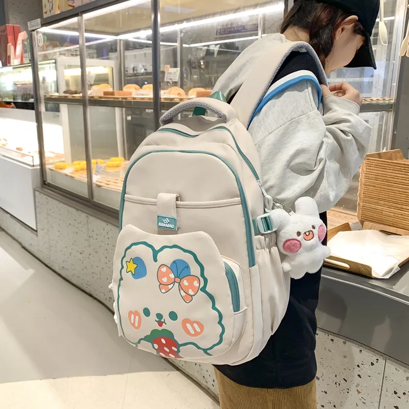 Vack Nylon Backpack Unisex White & Red/White & Green/Black/Purple/Brown-11