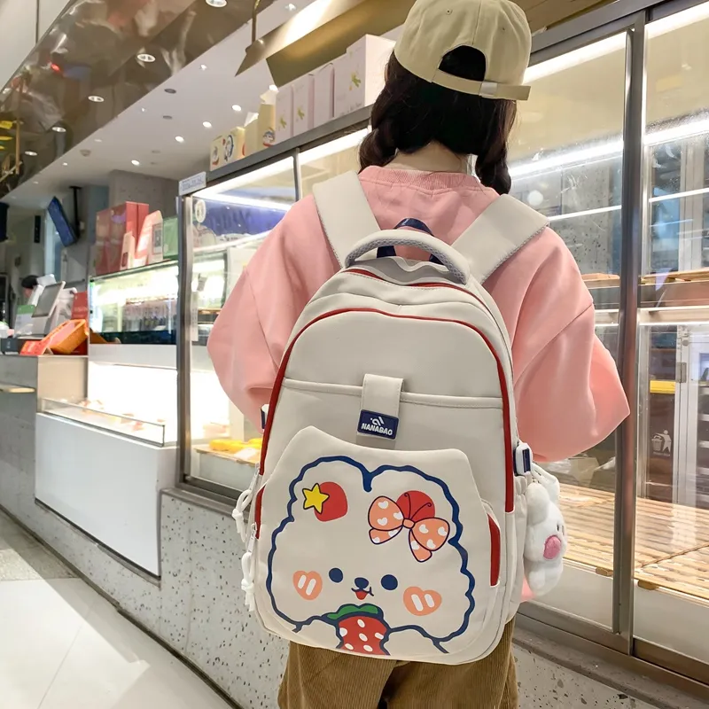 Vack Nylon Backpack Unisex White & Red/White & Green/Black/Purple/Brown-3