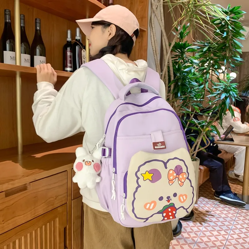 Vack Nylon Backpack Unisex White & Red/White & Green/Black/Purple/Brown-22