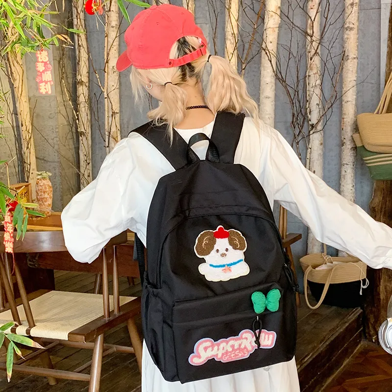 Vack Nylon Fabric Backpack Regular Unisex White/Black/Pink/Red/Yellow/Green-7