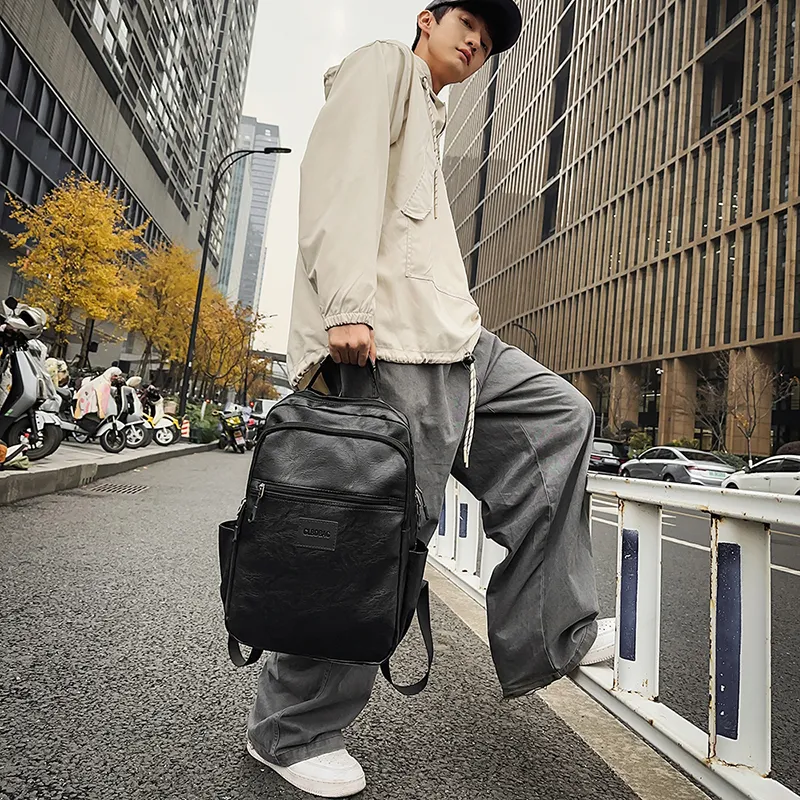 Vack PU Backpack Unisex Black/Brown-3