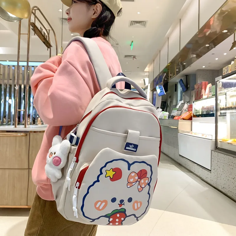 Vack Nylon Backpack Unisex White & Red/White & Green/Black/Purple/Brown-1