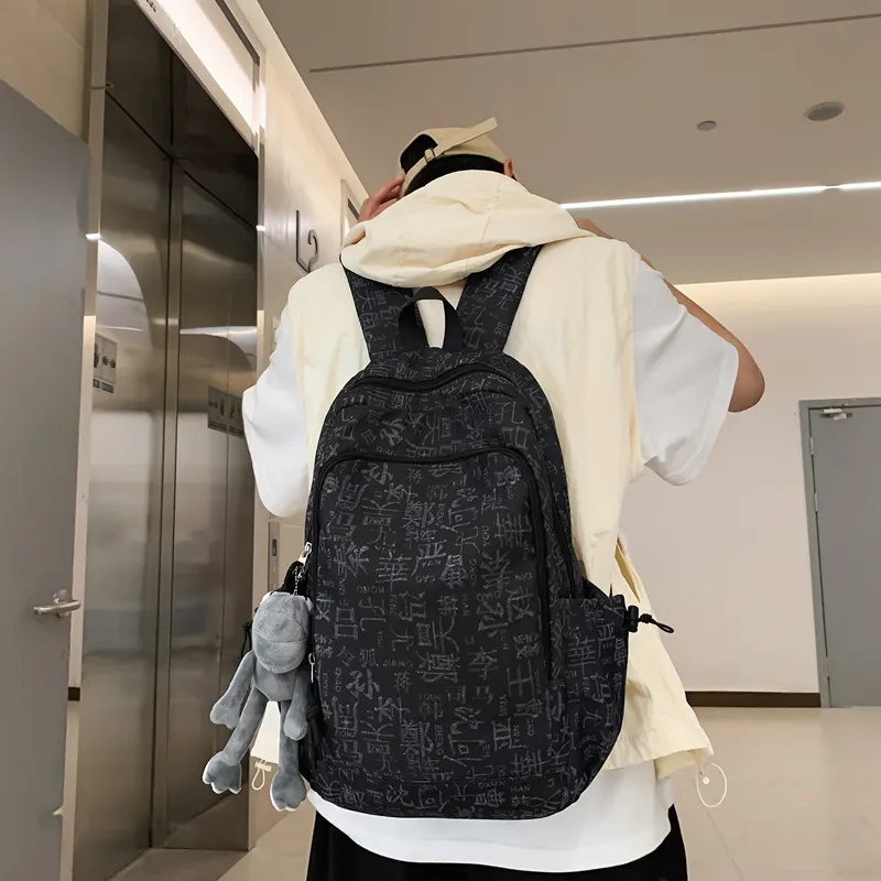 Vack Nylon Backpack Unisex Black/Light Blue/Dark Blue-1
