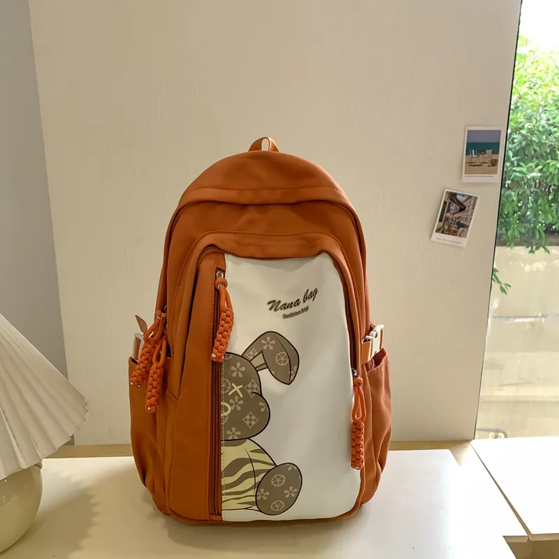 Vack Nylon Backpack Unisex White/Black/Orange Red/Yellow/Green/Brown-9